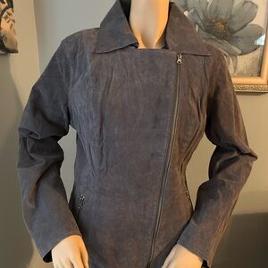 Women's reversible motorcycle style suede/denim jacket